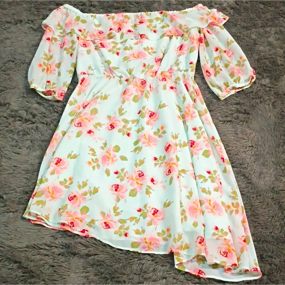 Free Press Floral Off Shoulder Puff Sleeve Short Dress M